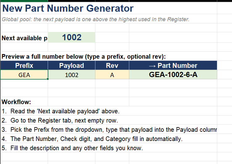 Part Number New Part